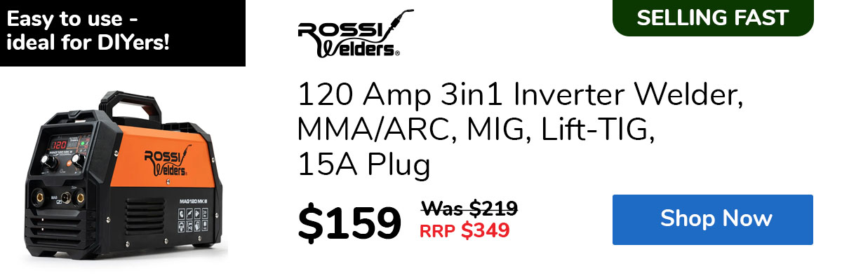 120 Amp 3in1 Inverter Welder, MMA/ARC, MIG, Lift-TIG, 15A Plug