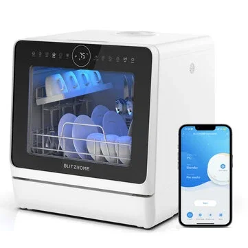 [EU Direct] BlitzHome® BH-4-CDW Compact Smart Countertop Dishwasher With 5L Built-in Water Tank APP Control 8 Programs 3D 360° Dual Spray Hot Air Drying Child Lock Self-Clean Water-Saving