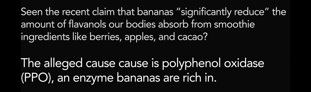 The alleged cause is polyphenol oxidase (PPO), an enzyme bananas are rich in