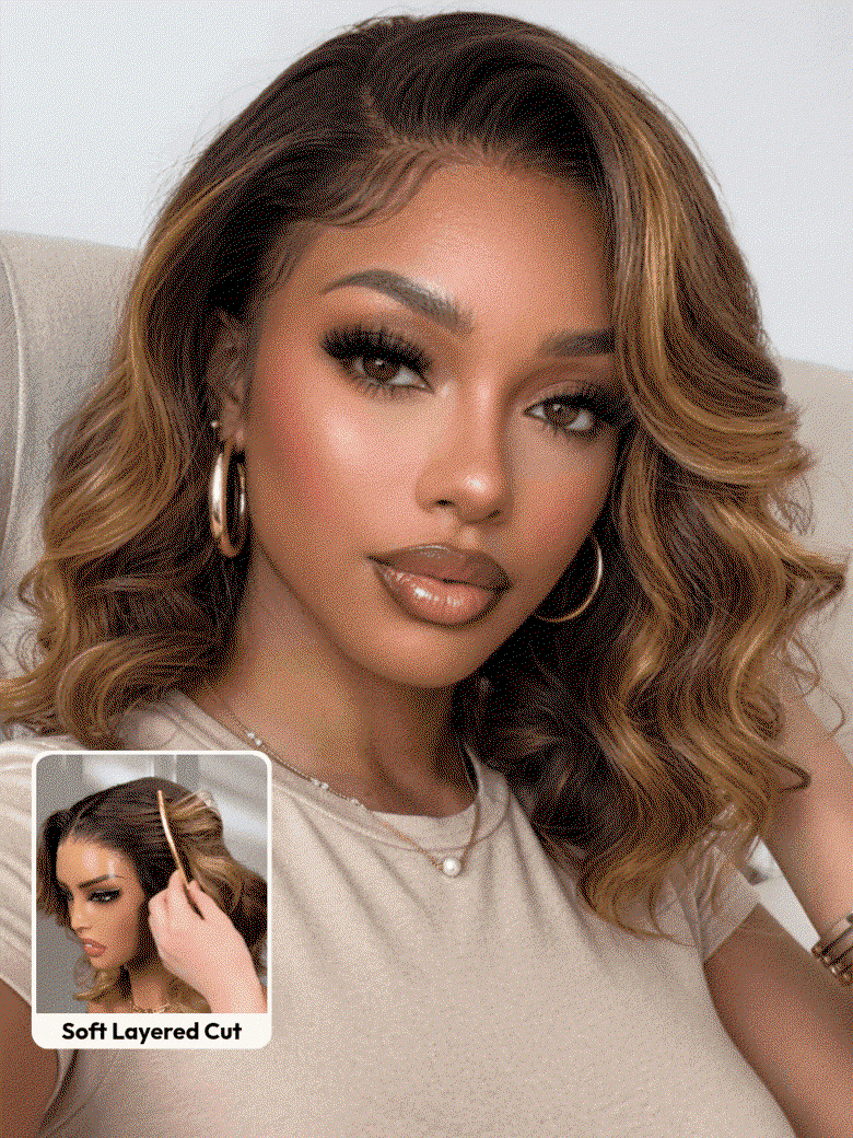 UNice Body Wave Bob Honey Blonde Highlights Wig Bye-Bye Slip™ 13×4 Lace Front Glueless Glam-Ready Date Night Chic Face-Flattering Blonde Dimension