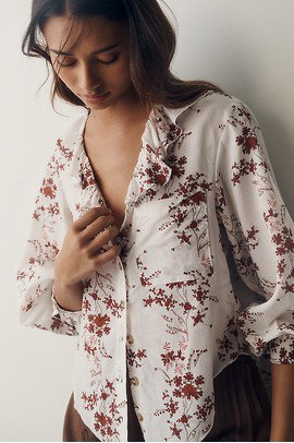 Pilcro Remy Shrunken Ruffle Collar Buttondown Shirt