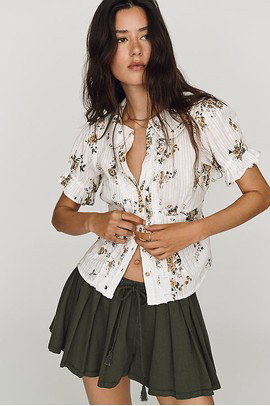 Pilcro Keira Waisted Tuxedo Blouse