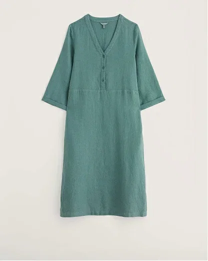 Dew Drop V-Neck Linen Shift Dress