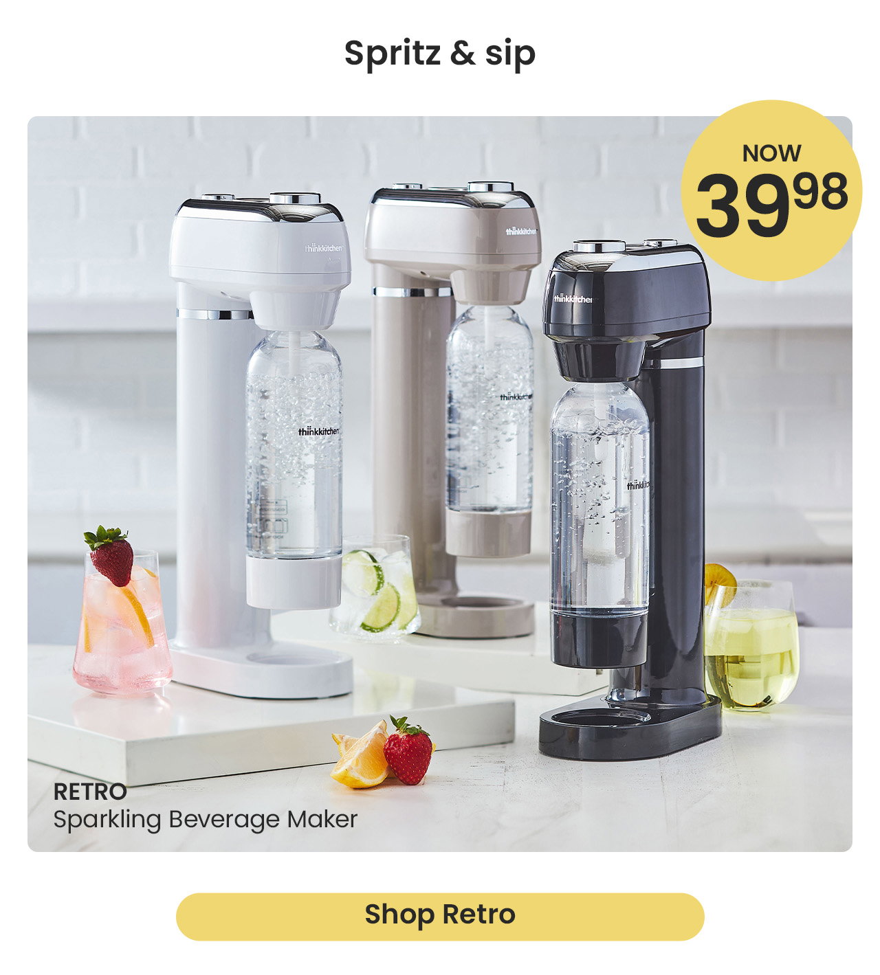 Retro Sparkling Beverage Maker in multiple colours.