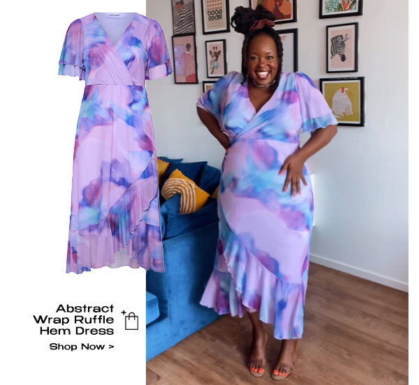 YOURS LONDON Curve Purple Abstract Wrap Ruffle Hem Dress