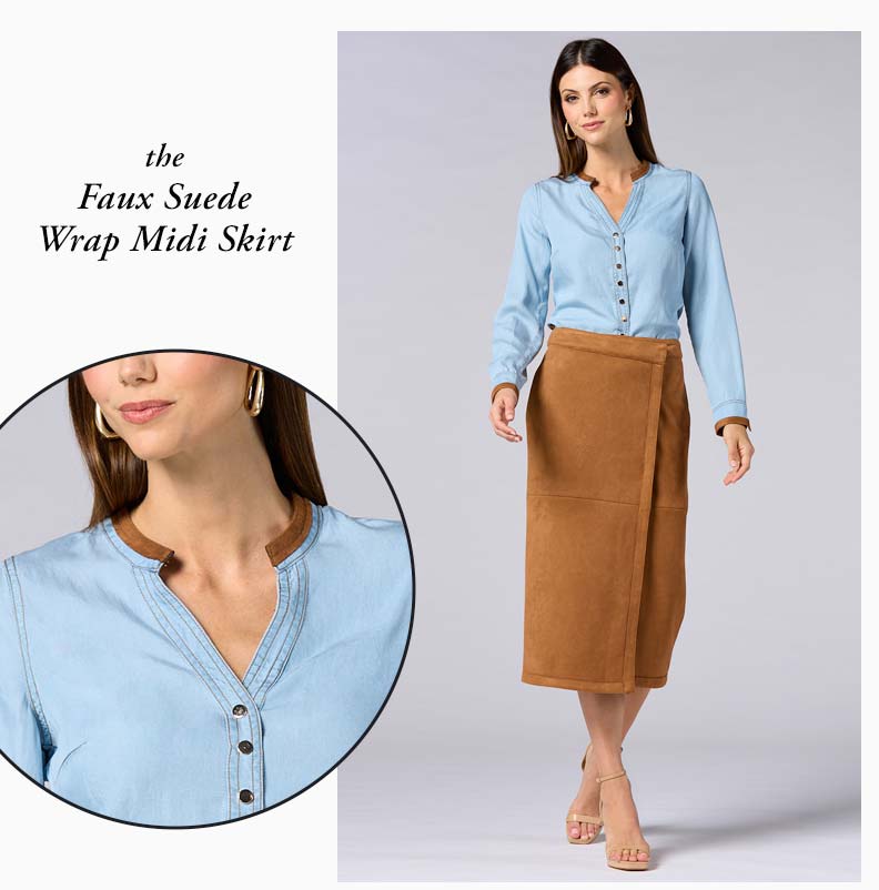 Shop the Faux Suede Wrap Midi Skirt