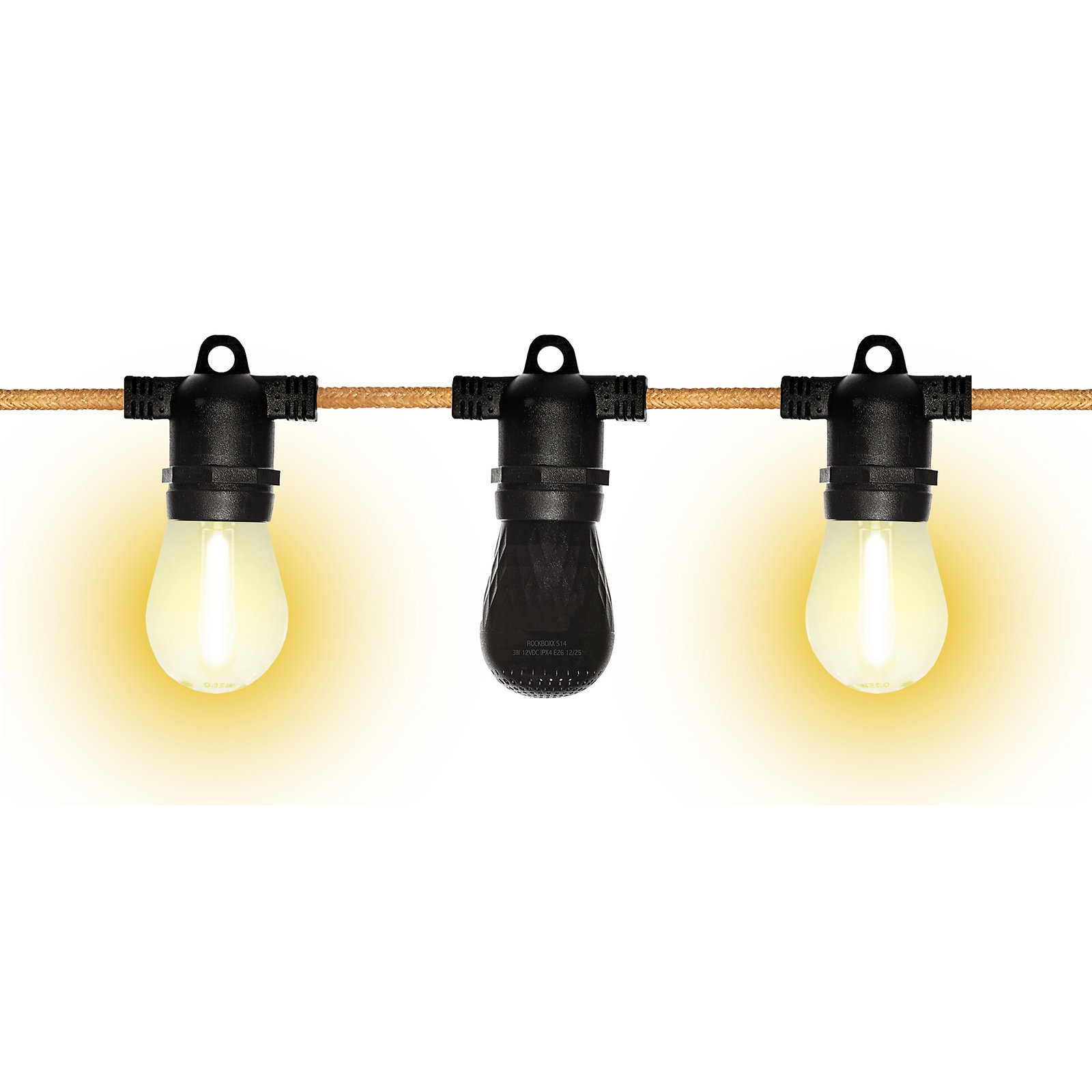 Rockboxx Globe Bluetooth LED String Lights, 16.5ft., 8 Bulbs, Interchangeable Speakers, IPX4, 2700K, Model# S14-GL