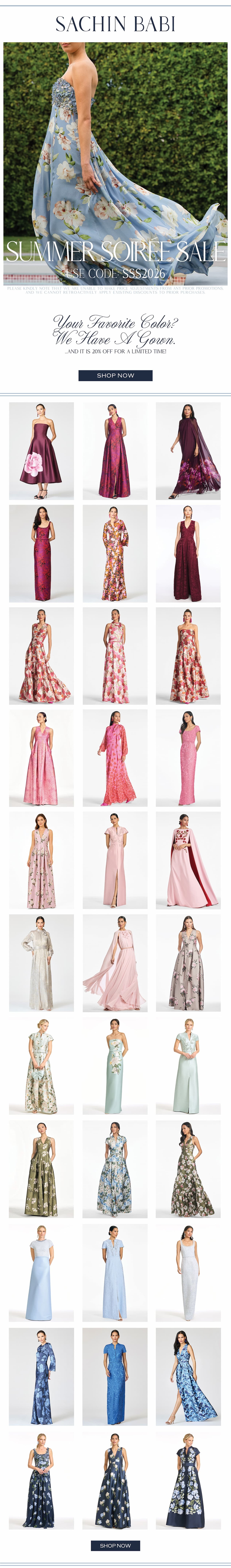 dont miss out on our summer sale! 20% off with code SSS2026 for our summer soiree sale.