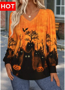 Halloween Orange Tuck Stitch Long Sleeve T Shirt