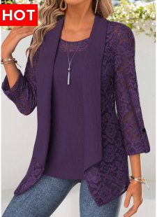 Purple Tummy Coverage 3/4 Sleeve Cardigan and Tank Top
