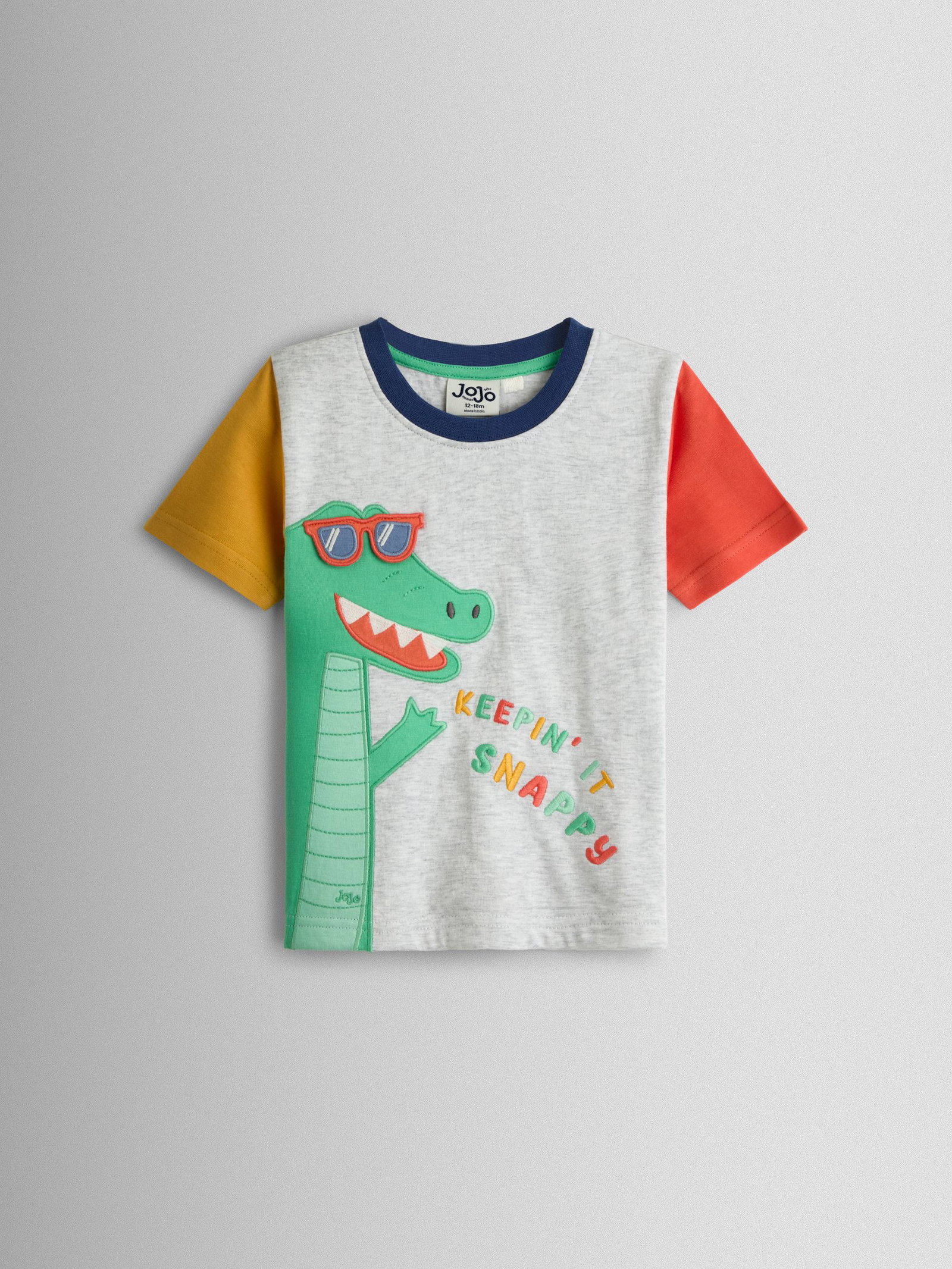 JoJo Maman Bébé Grey Crocodile Character Applique T-Shirt