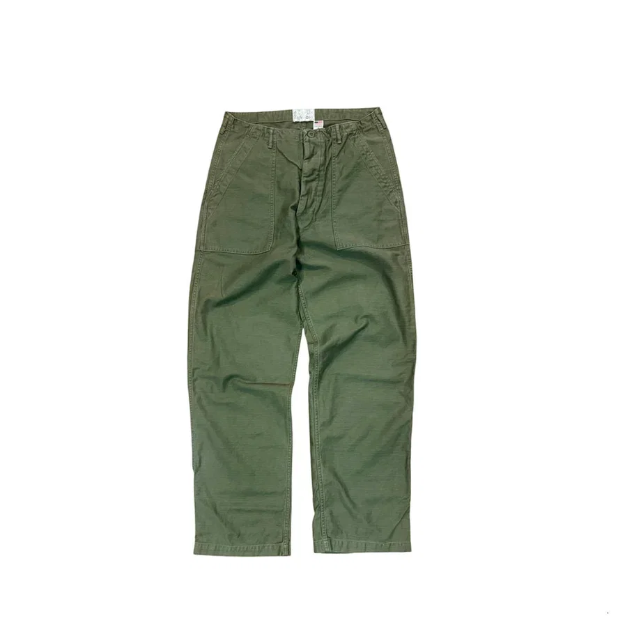 OG-107 60's era GI chinos in 12 oz West Point Olive Baker Back Cotton Satin
