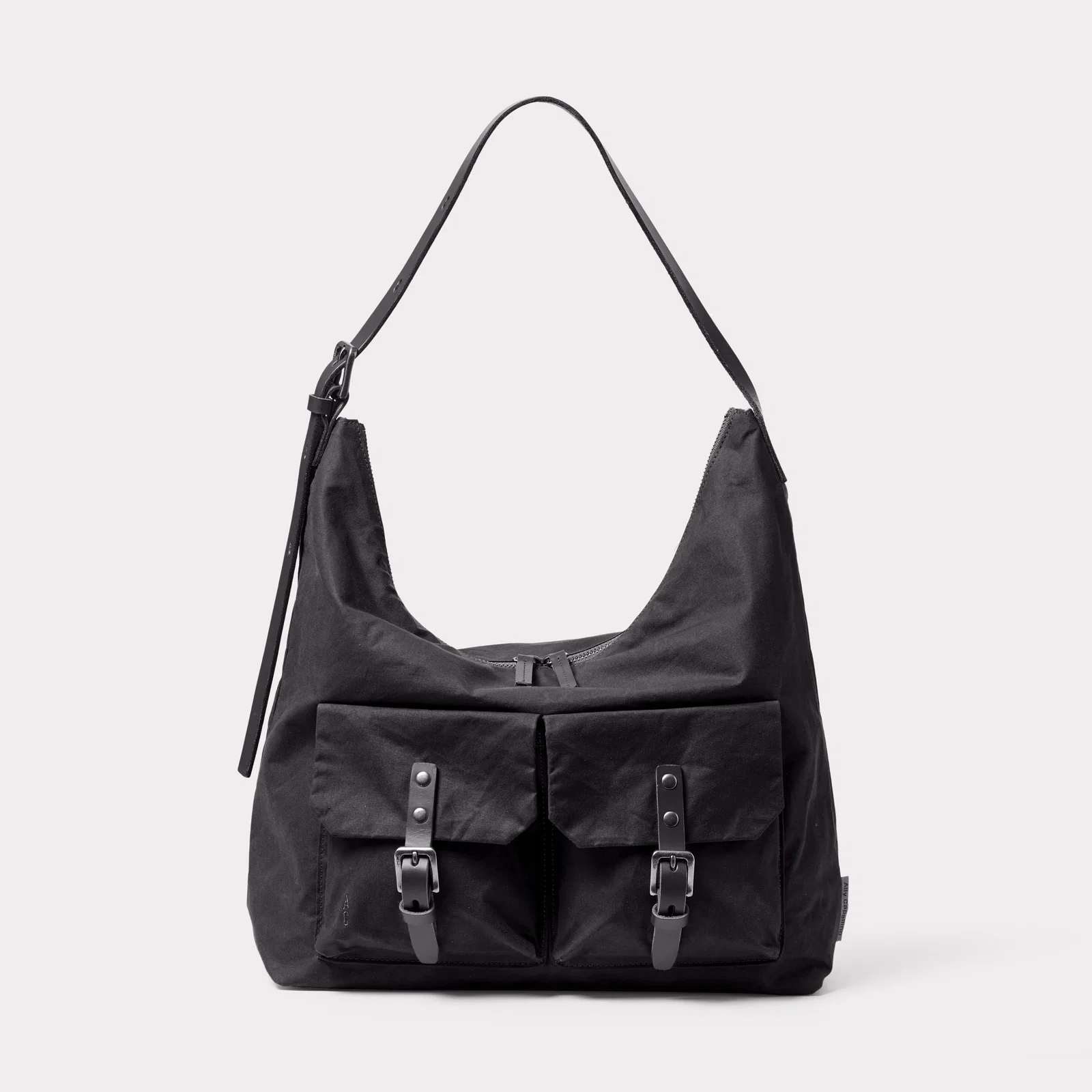 Image of FONZ Waxed Cotton Hobo Bag in Black