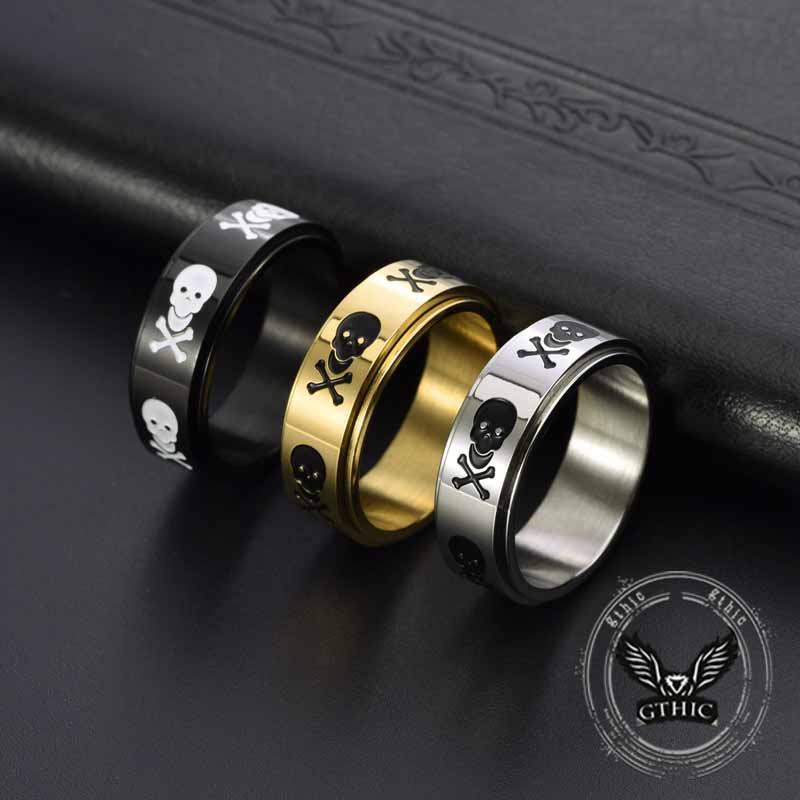Image of Punk Skull Crossbone Spinner Ring