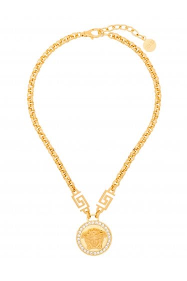 Medusa Charm Rolo Chain Necklace Gold