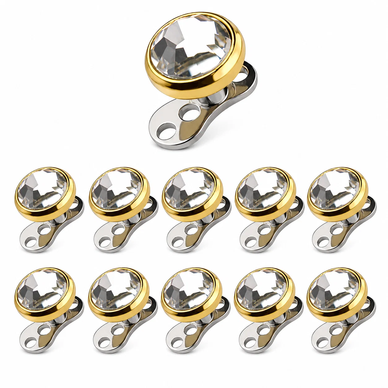  22PCS Gold Clear CZ Top Steel Dermal Anchor Base Piercings 14G | Luxe Modz 