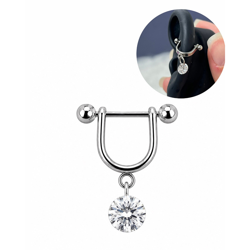  Dangle Crystal CZ Stirrup Helix Ring Barbell Piercings 16G 8mm | Luxe Modz 