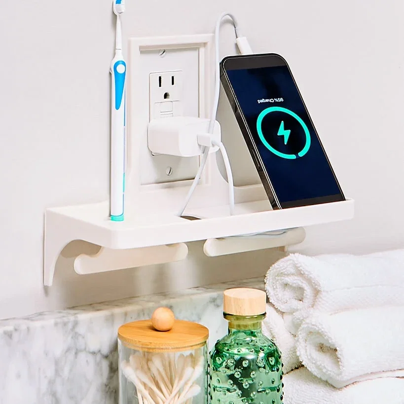 Image of Wall Outlet Cover Storage Shelf - Kitchen or Bathroom