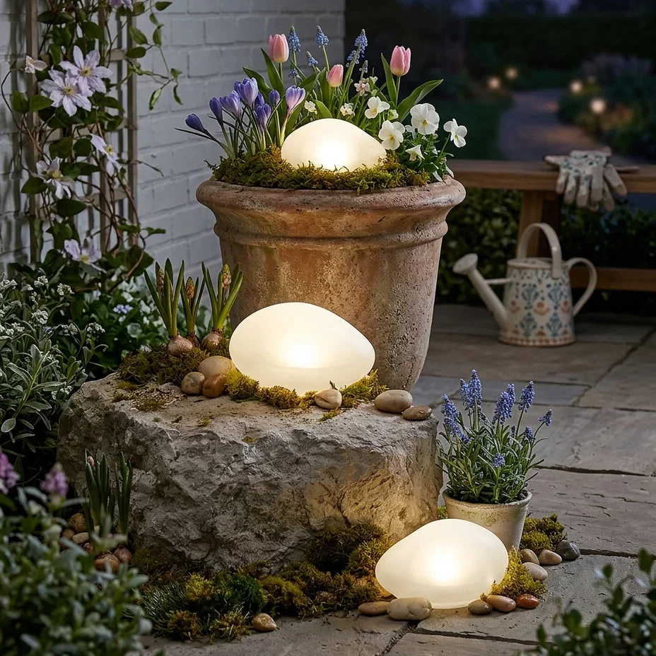 Image of Solar White Rock Light Outdoor Decor