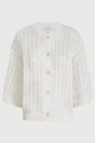 Brunello Cucinelli Linen Cable Cardigan White