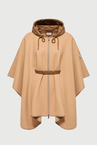 Moncler Women Padded Wool Cape Beige