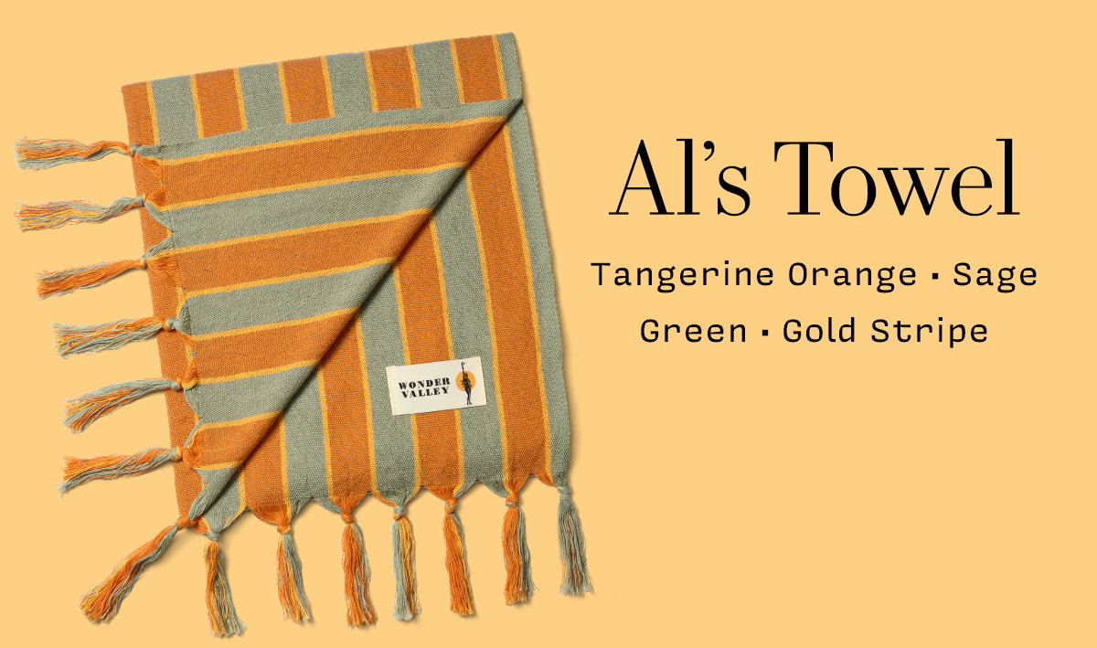 Al’s Towel     Tangerine Orange • Sage Green • Gold Stripe