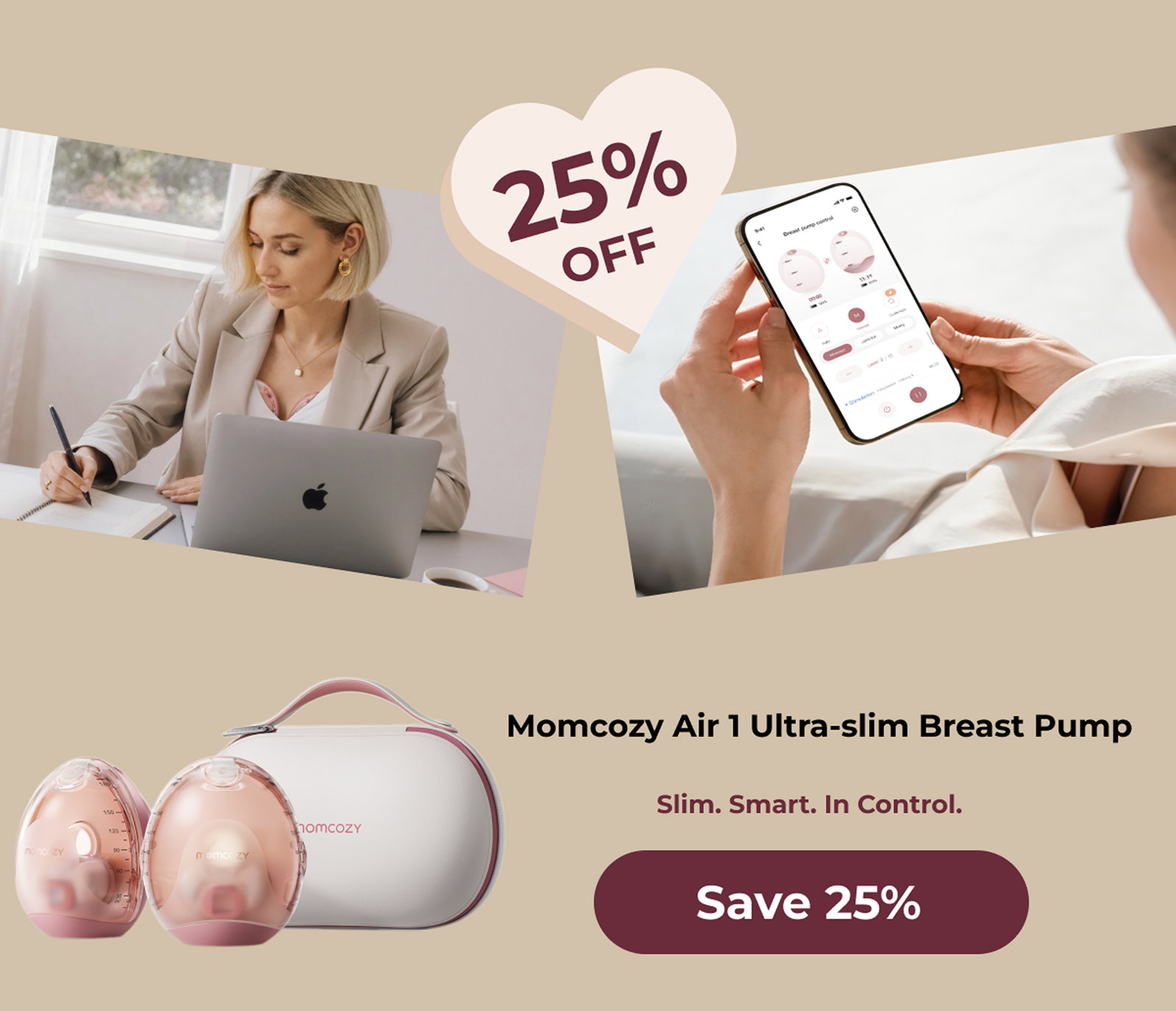 Momcozy Air 1 Ultra-slim Breast Pump Slim. Smart. In Control. Save 25%