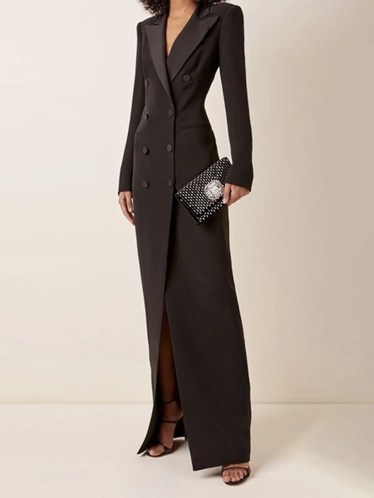 Urban Lapel Collar Long Tuxedo Dress