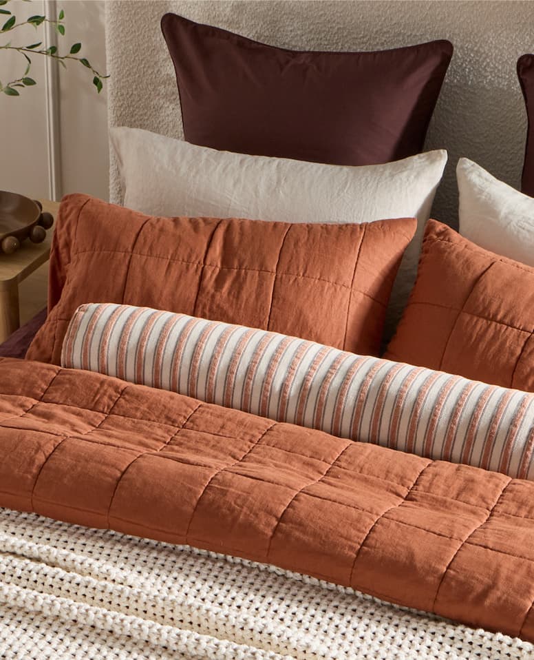 Washed Linen Caramel Coverlet Set
