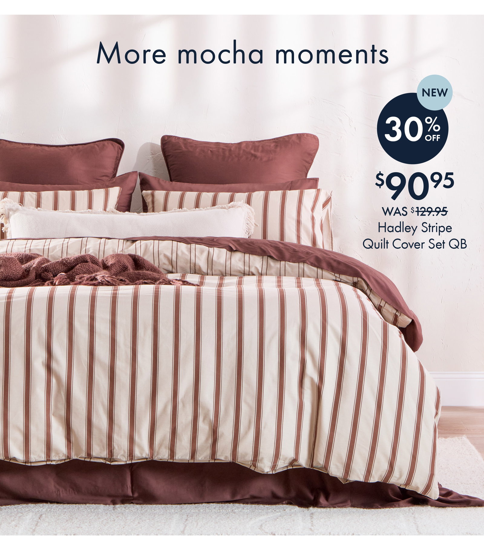 Hadley Reversible Chocolate Stripe Quilt Cover Set