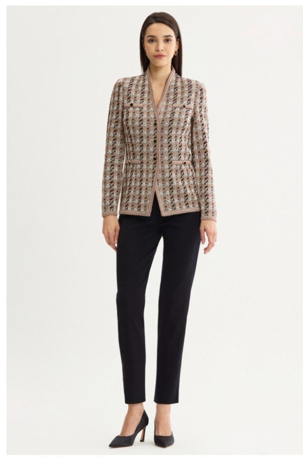 Tailored Houndstooth Tweed Knit Jacket