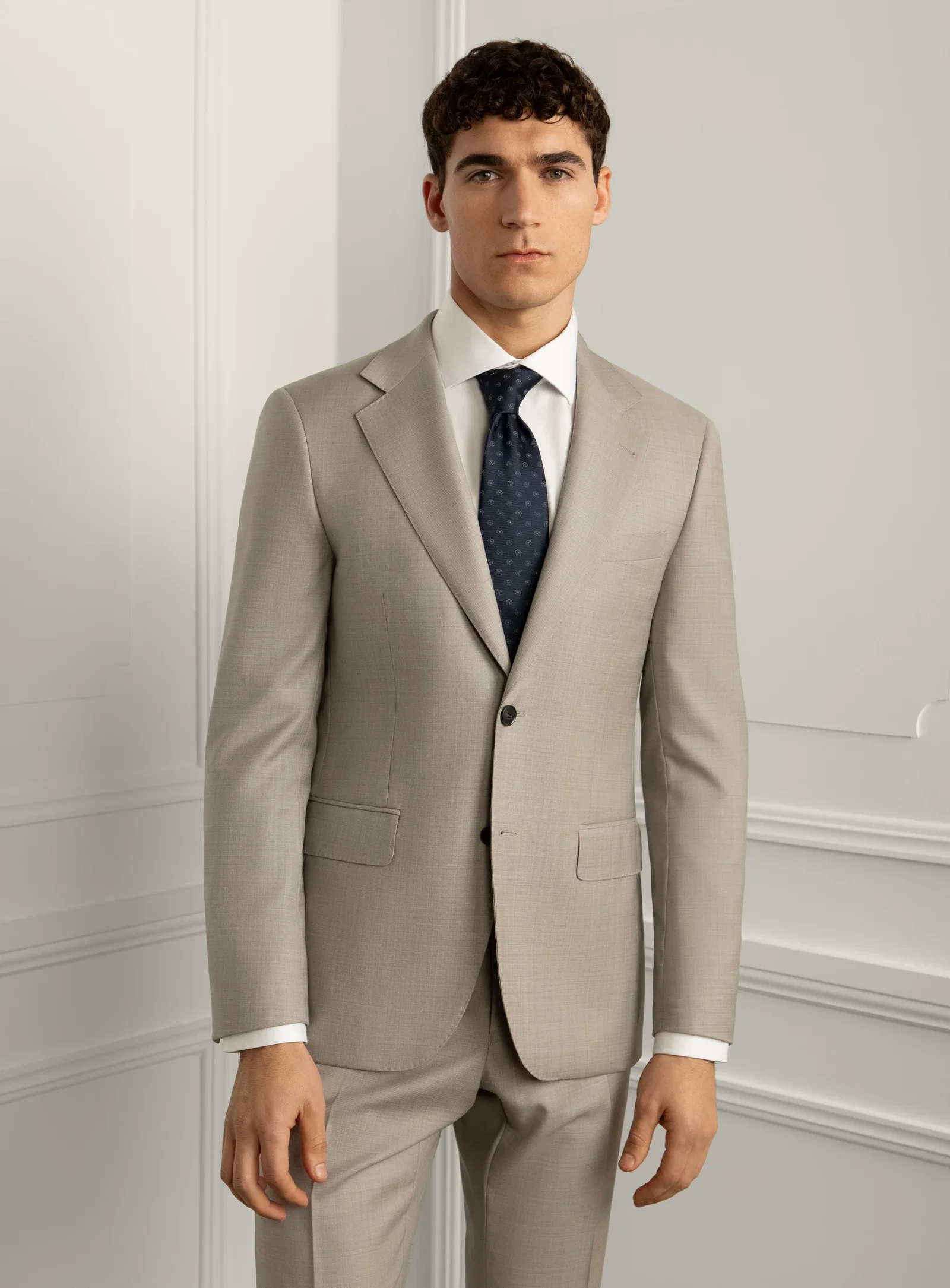 Image of Sforza Sharkskin Stone Beige Suit
