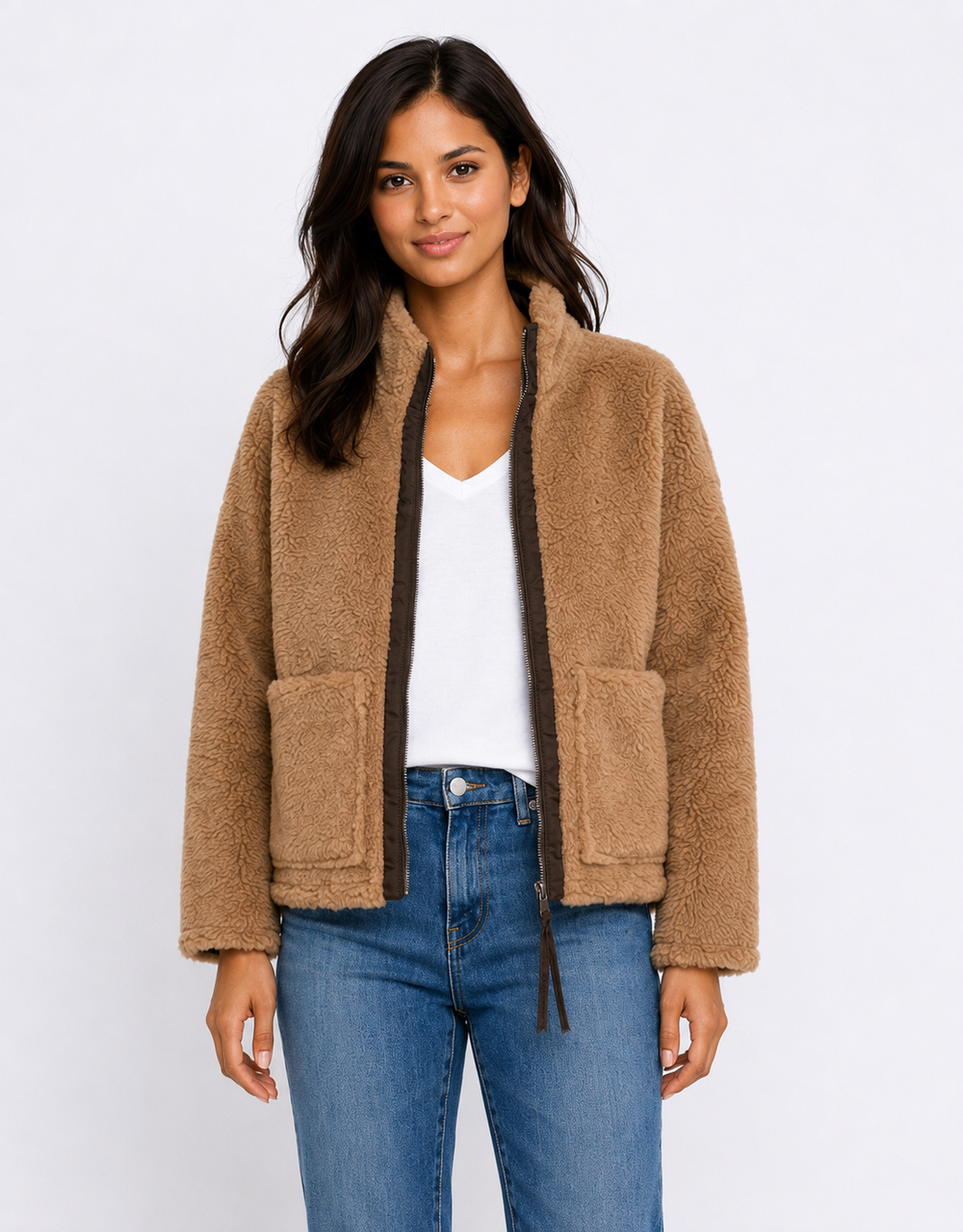 Layla Teddy Fleece Jacket - Tan