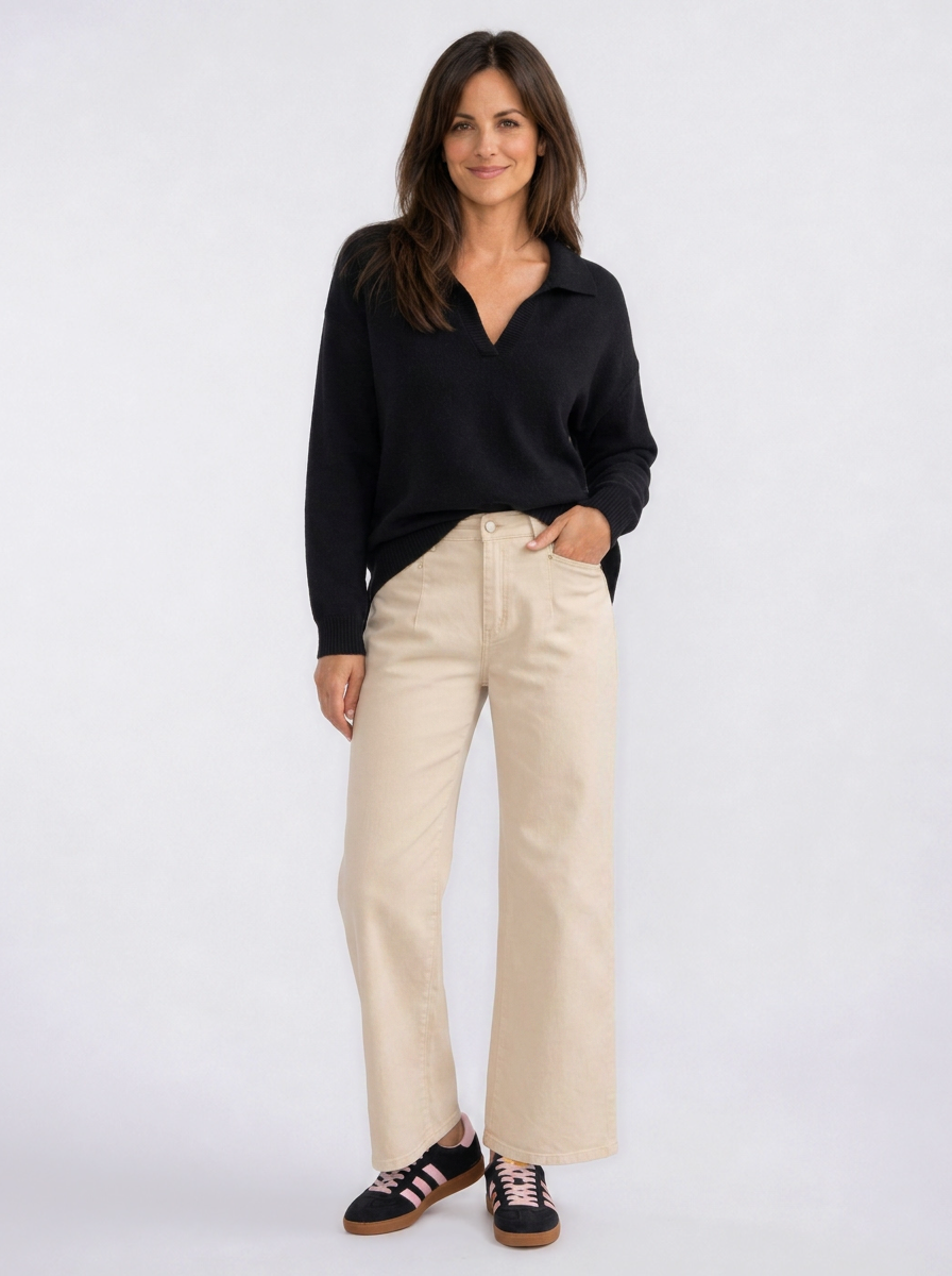 Sophia Cropped Stretch Jeans - Sand