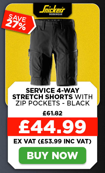 Snickers 6114 Service 4-Way Stretch Shorts with Zip Pockets - Black