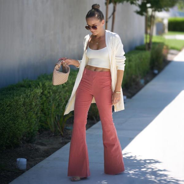 Corduroy  Elastic Waist Flare Pants