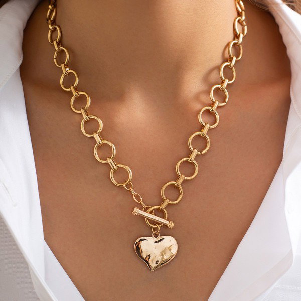 Hammered Heart Front Toggle Necklace | 2 COLORS