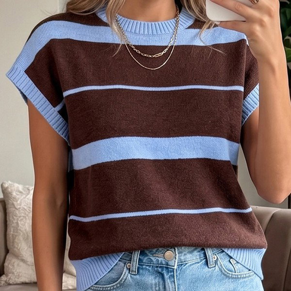 Classic Striped Short Sleeve Knit Top | S-XL