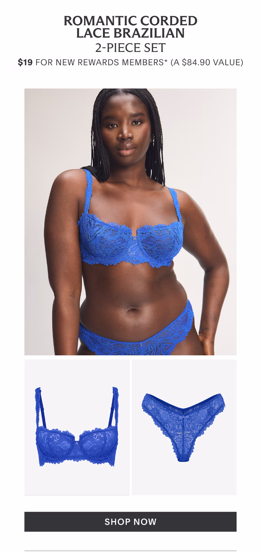 Romantic Corded Lace Brazilian 2-Piece Set