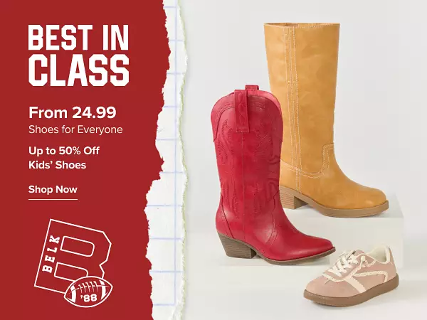 Best in class. From 24.99 shoes for everyone. Up to 50% off kids shoes. Shop now. Various pairs and styles of shoes.
