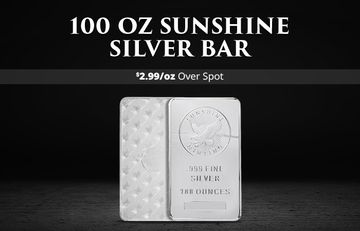 ON SALE: 100 oz Sunshine Silver Bar (New, MintMark SI)