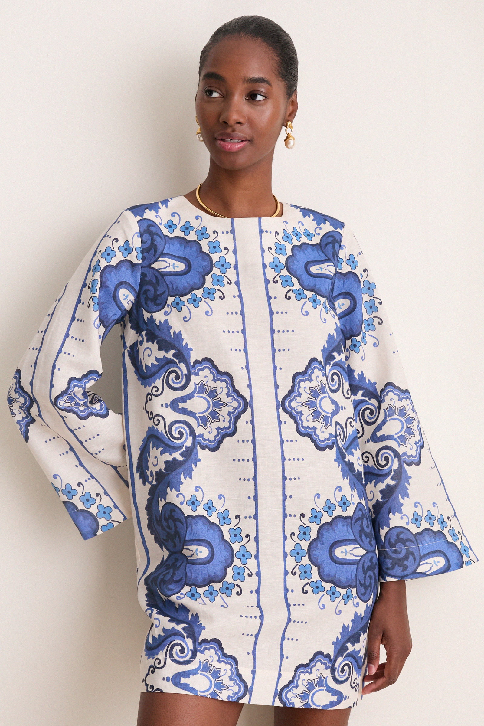 Image of Ultramarine Medallion Cotton Linen Linden Mini Dress