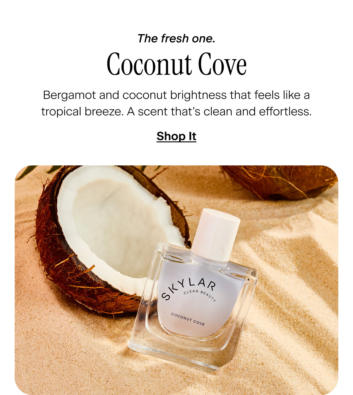 The fresh one. Coconut Cove. Bergamot and coconut brightness that feels like a tropical breeze. A scent that’s clean and effortless. Shop It