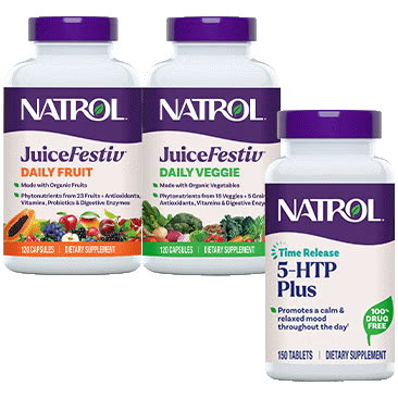 JuiceFestiv Daily Fruit & Veggie 240ct or Natrol 5-HTP Plus Mood & Relaxation 150ct