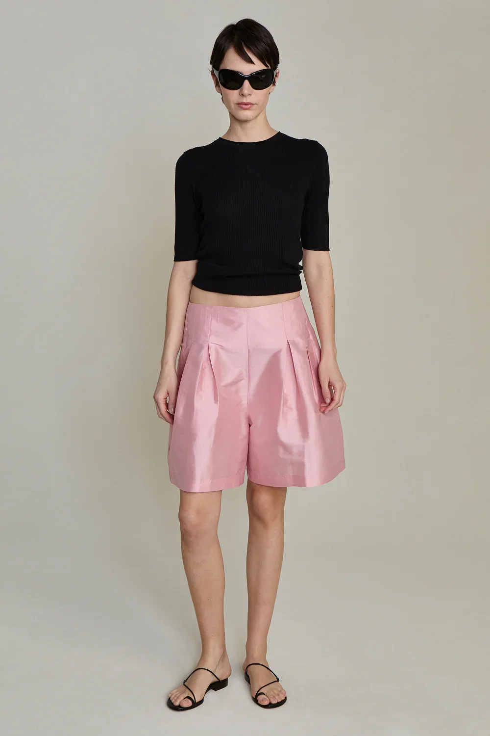 Image of Techno Taffeta Long Shorts Rose