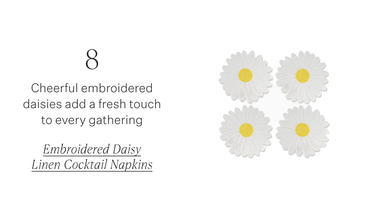 8 Cheerful embroidered daisies add a fresh touch to every gathering Embroidered Daisy Linen Cocktail Napkins