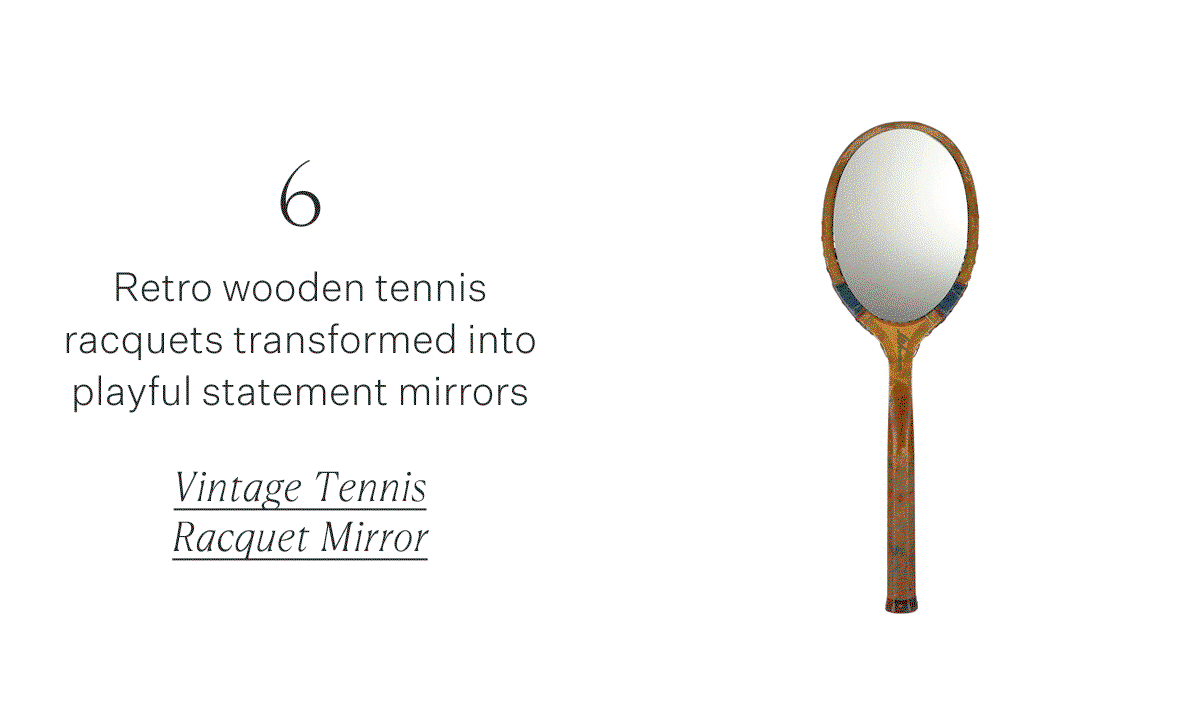 6 Retro wooden tennis racquets transformed into playful statement mirrors Vintage Tennis Racquet Mirror