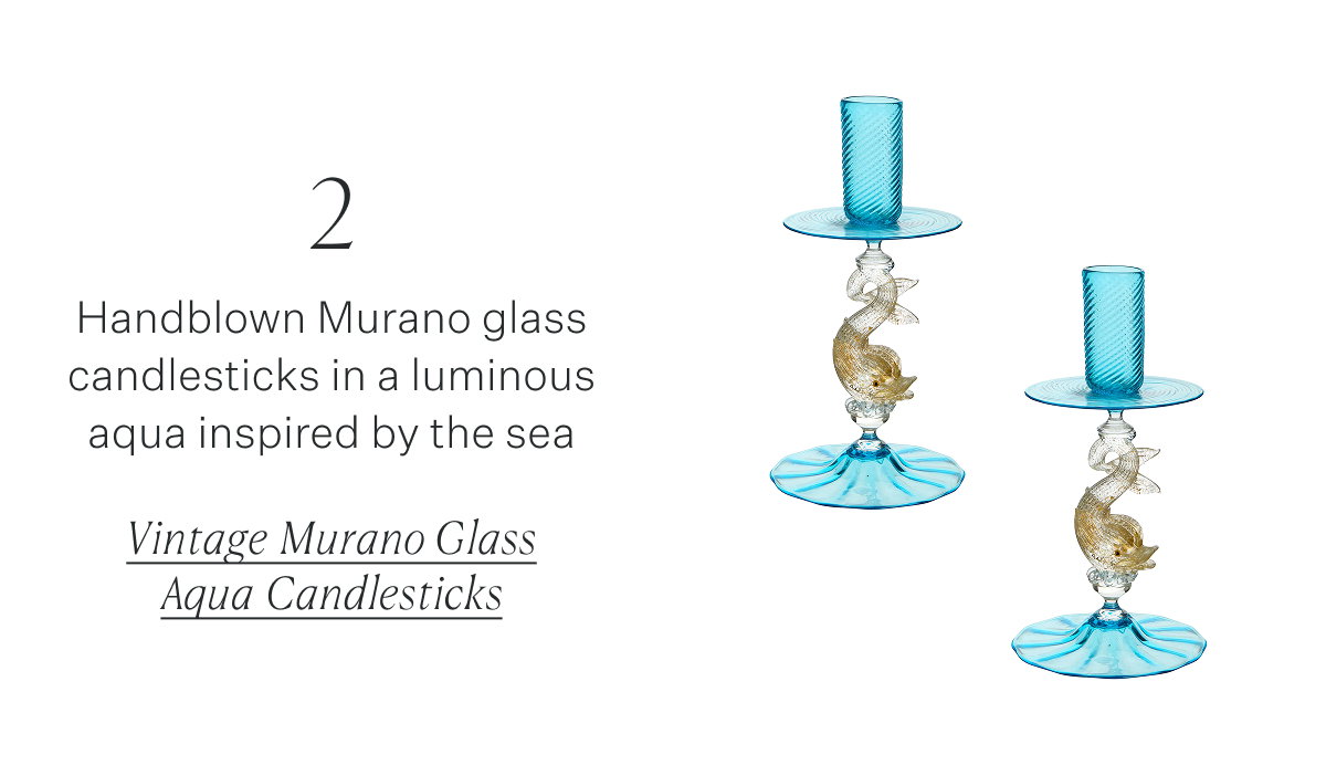 2 Handblown Murano glass candlesticks in a luminous aqua inspired by the sea Vintage Murano Glass Aqua Candlesticks