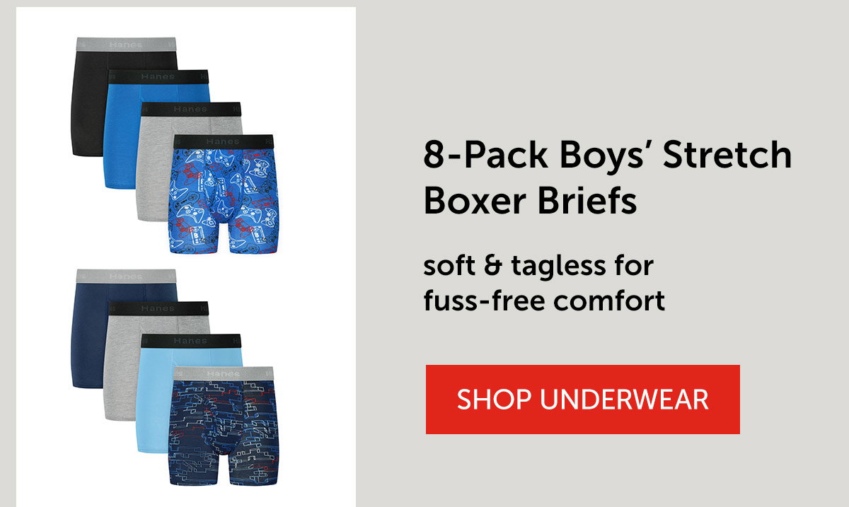 Hanes Boys’ Underwear Boxer Briefs Cotton-Stretch, 8-Pack, Printed