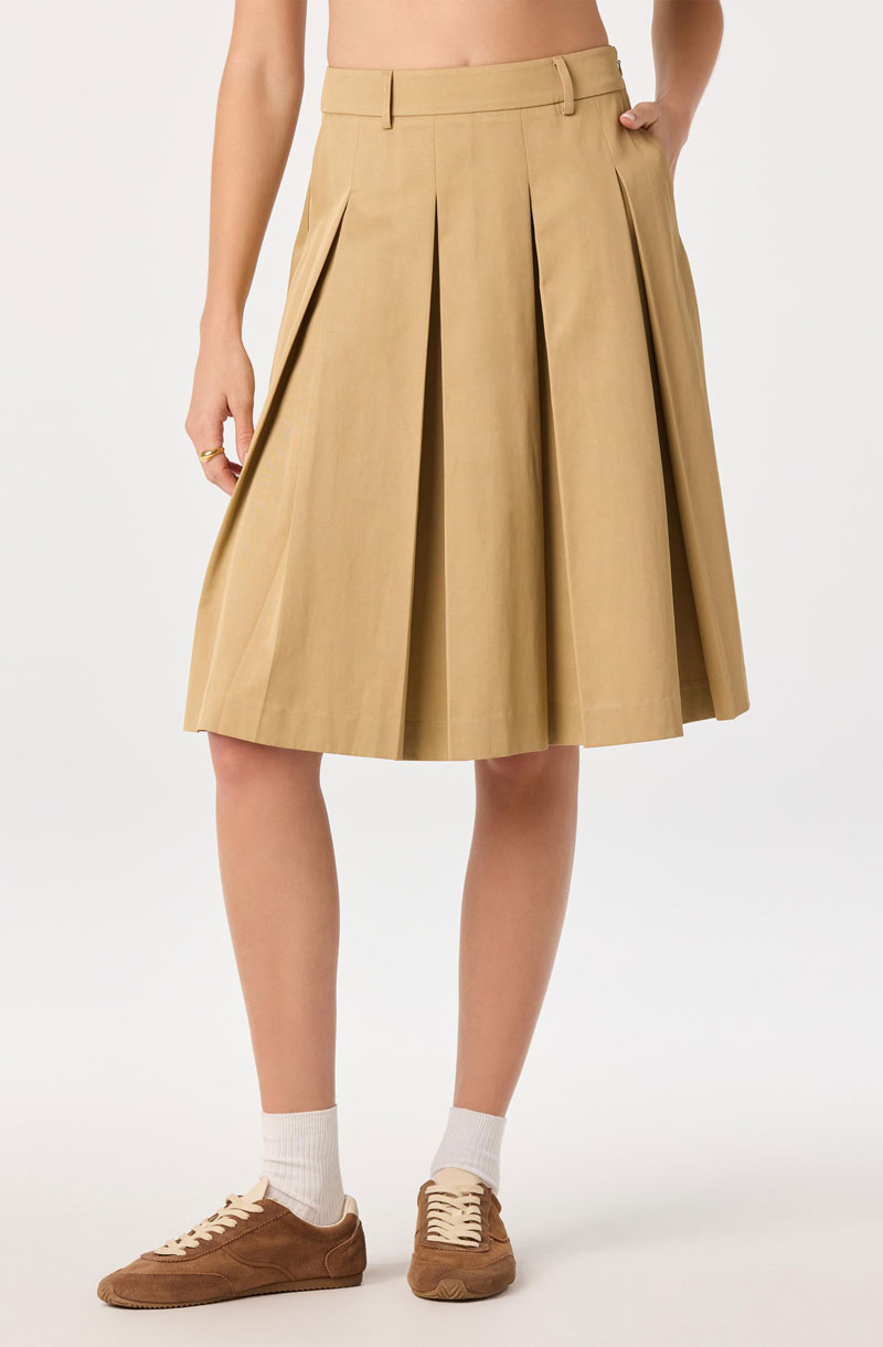 Woman Wearing Pleated Midi Skirt